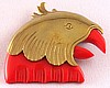 BP73 red galalith/brass parrot pin